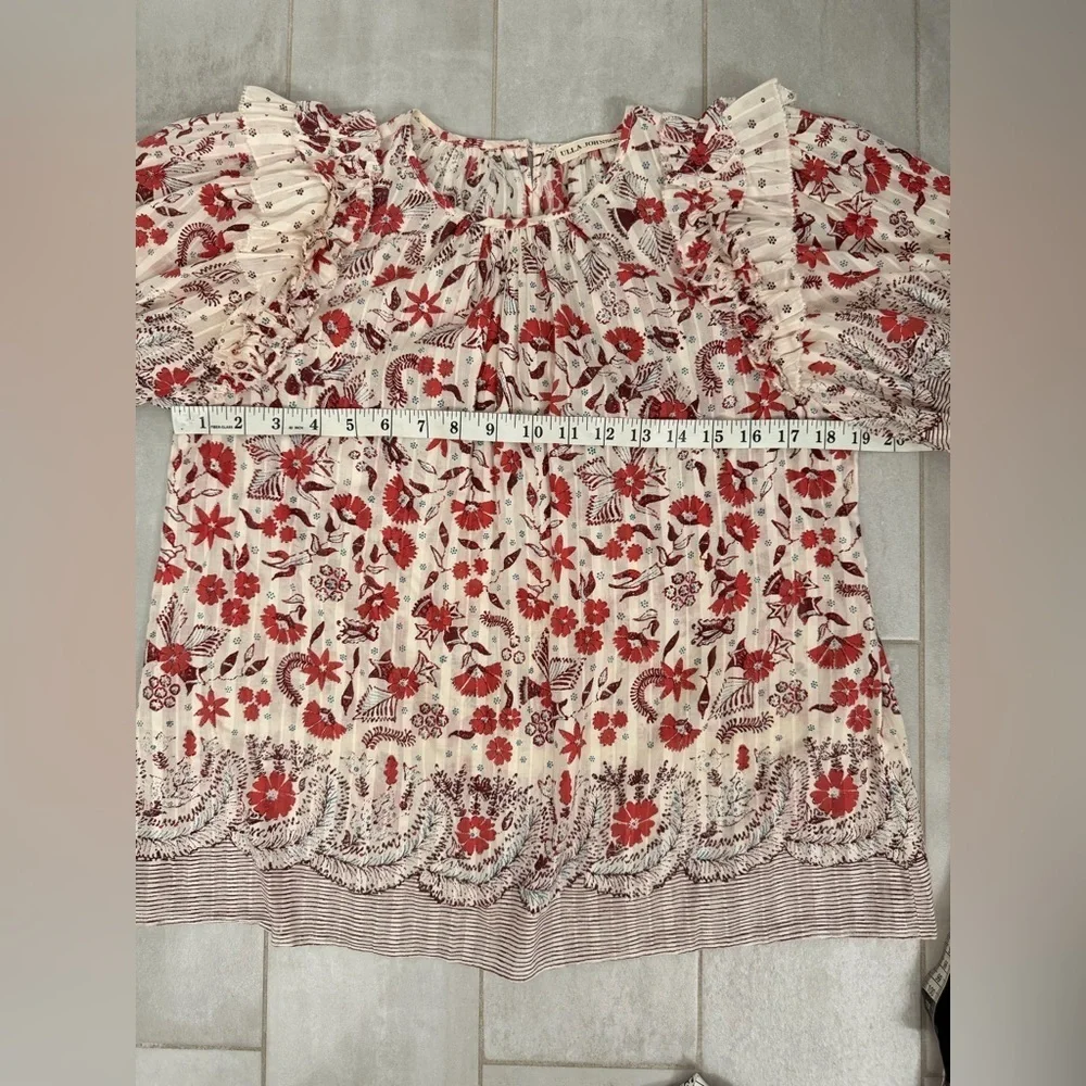 Ulla Johnson Arbor Short Sleeve Blouse Red & Cream Size 0